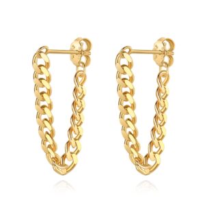 hius 925 sterling silver cuban link chain earrings for women, 18k gold plated dangle drop earrings, statement women's chain jewelry