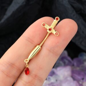 CM Crareesi Mania Dagger Belly Button Rings Gold Belly Rings for Women 316L Stainless Steel Belly Button Piercing 10mm Navel Piercing Jewelry 14G Cool Style Belly Piercing Rings