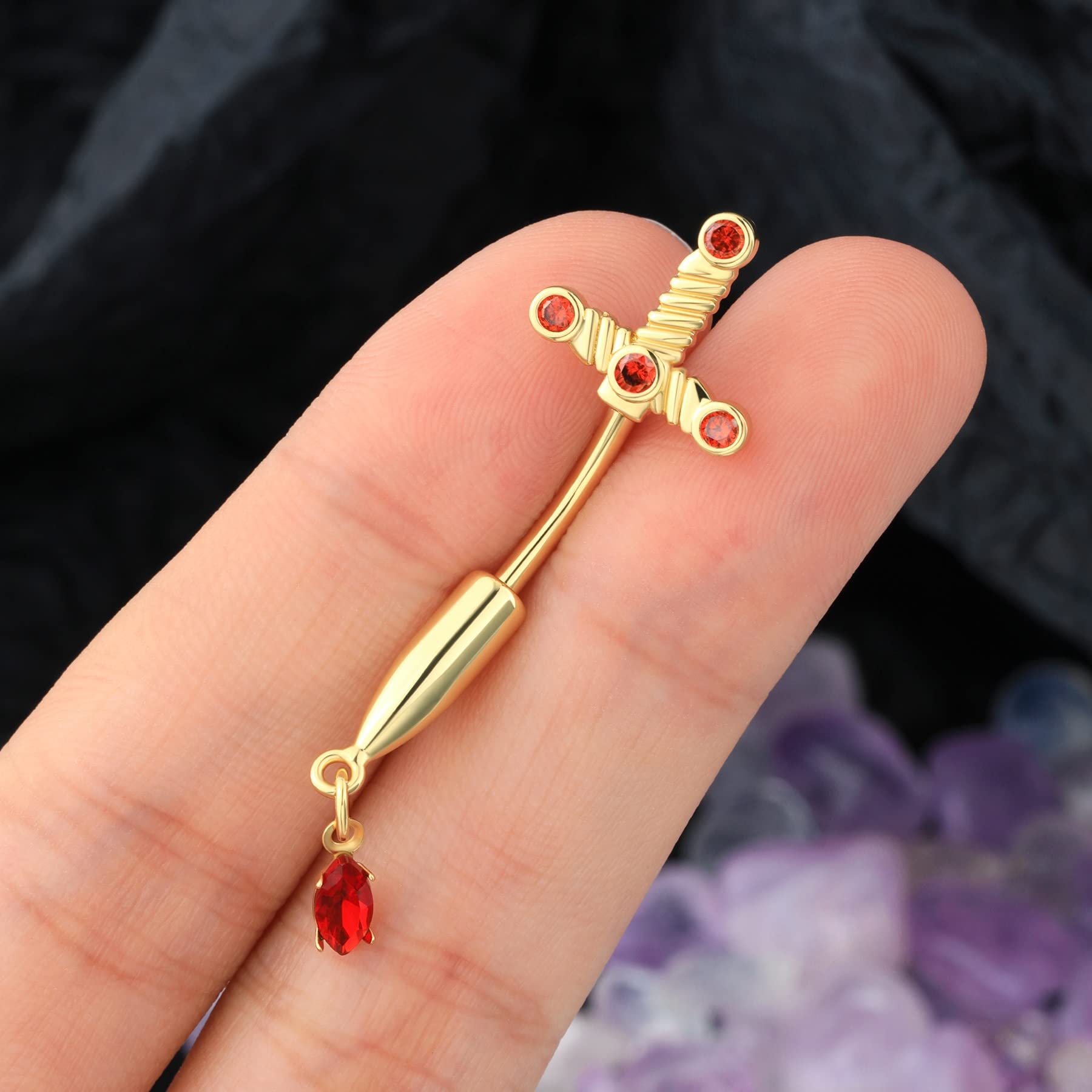 CM Crareesi Mania Dagger Belly Button Rings Gold Belly Rings for Women 316L Stainless Steel Belly Button Piercing 10mm Navel Piercing Jewelry 14G Cool Style Belly Piercing Rings