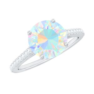 natural opal 8mm round engagement ring for women, aaa quality, rainbow opal diamond solitaire ring - ready to gift, 14k white gold, size:us 8.50