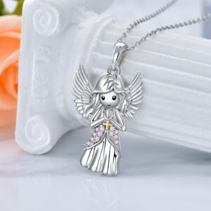 AOBOCO Sterling Silver Guardian Angel Necklace Embellished with Crystals from Austria,hypoallergeni Angel Pendant, Christening Communion Baptism Jewelry-2