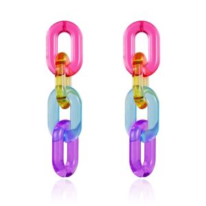 T-ztoss Minimalist paperclip Chain Dangle Earrings Acrylic Geometry Square Resin Tassel Drop Dangle Earrings Mottled Bohemia Statement link chain Earrings Fashion Jewelry for Women(colourful)