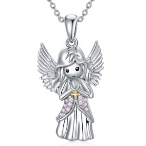 AOBOCO Sterling Silver Guardian Angel Necklace Embellished with Crystals from Austria,hypoallergeni Angel Pendant, Christening Communion Baptism Jewelry-2