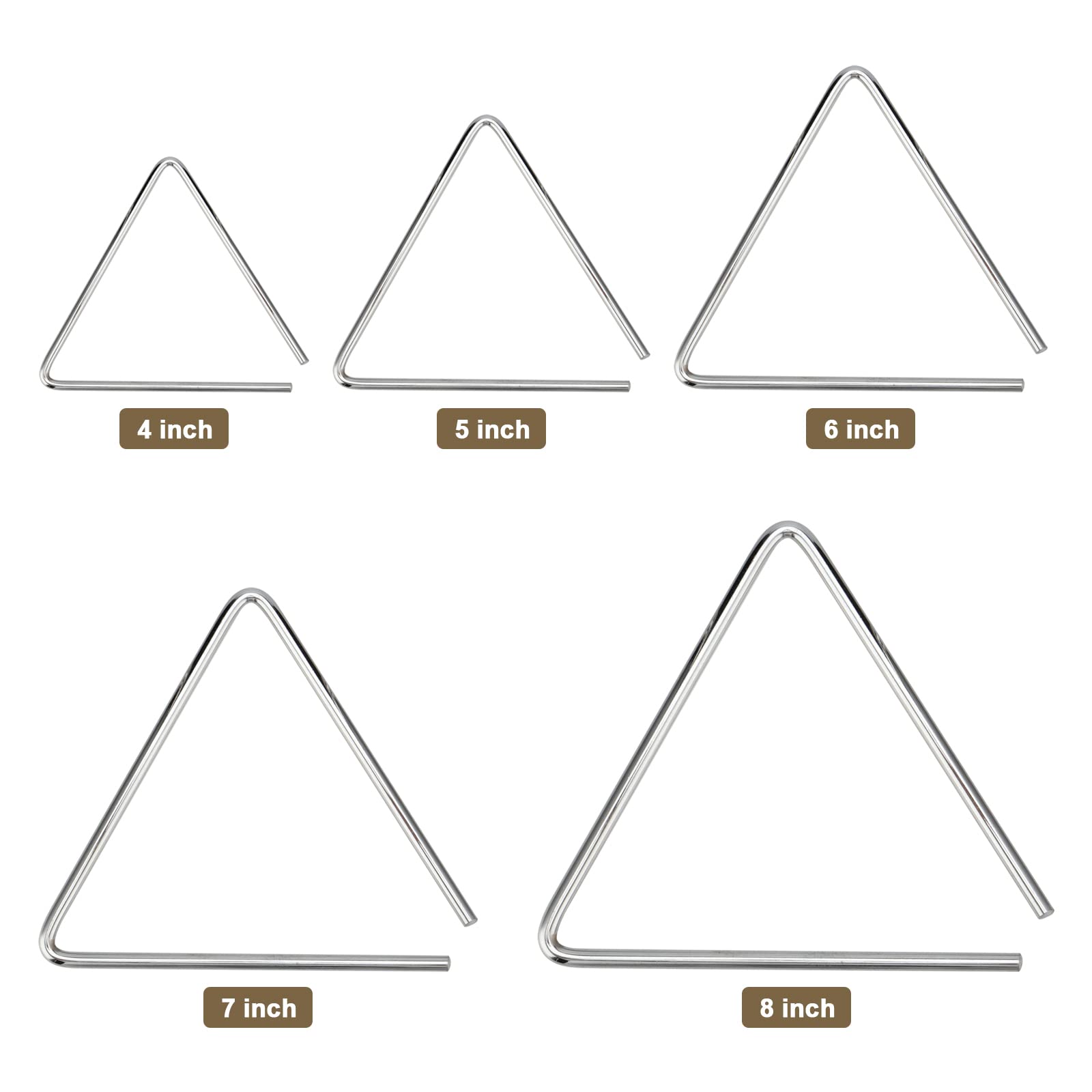 HEIHAK 10 Pack Musical Triangle Steel Set, 4" 5" 6" 7" 8" Hand Percussion Music Percussion Triangle Instrument with Striker for Adults Practice Rhyme Classroom Church Farmhouse