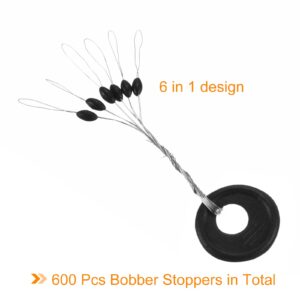 PATIKIL Fishing Rubber Bobber Beads Stoppers, 600 Pieces 6 in 1 Float Sinker Stops Oval Shape S Size for Fishing Line, Black