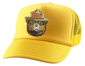 allntrends smokey bear trucker hat embroidered adult cotton u.s. forest service cap adjustable mesh back (gold)