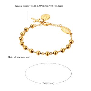 Rofusn Cross Rosary Beads Bracelet, Stainless Steel Jesus Christ Crucifix Cross Wristband for Men Women Wedding-Gold