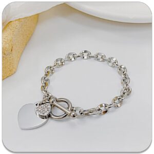 PEAS Fashion Jewelry Bracelet Stainless Steel Heart Link Chain Bracelet(Steel)