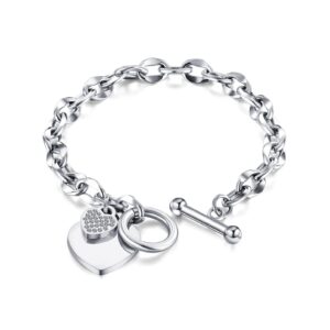 peas fashion jewelry bracelet stainless steel heart link chain bracelet(steel)