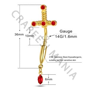 CM Crareesi Mania Dagger Belly Button Rings Gold Belly Rings for Women 316L Stainless Steel Belly Button Piercing 10mm Navel Piercing Jewelry 14G Cool Style Belly Piercing Rings