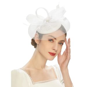 tea party fascinator kentuckys derbys hat fascinator pillbox hat headband for cocktail man head band (white, one size)