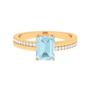 Rosec Jewels Natural Sky Blue Topaz Solitaire Engagement Ring with Diamond | 2.25 CT | AAA Quality, 14K Yellow Gold, Size:US 11.00