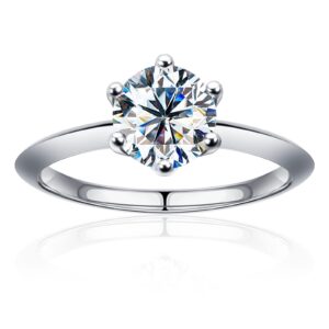 SAMIOVJ Moissanite Rings for Women, D Color Round Solitaire Lab Created Diamond Ring 18K White Gold Plated 925 Sterling Silver 6 Prong Moissanite Engagement Ring