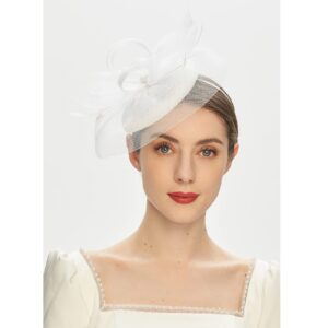 Tea Party Fascinator Kentuckys Derbys Hat Fascinator Pillbox Hat Headband for Cocktail Man Head Band (White, One Size)