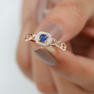 Certified Lab Grown Blue Sapphire Infinity Heart Ring with Diamond | AAAA Quality, 14K Rose Gold, Size:US 6.50