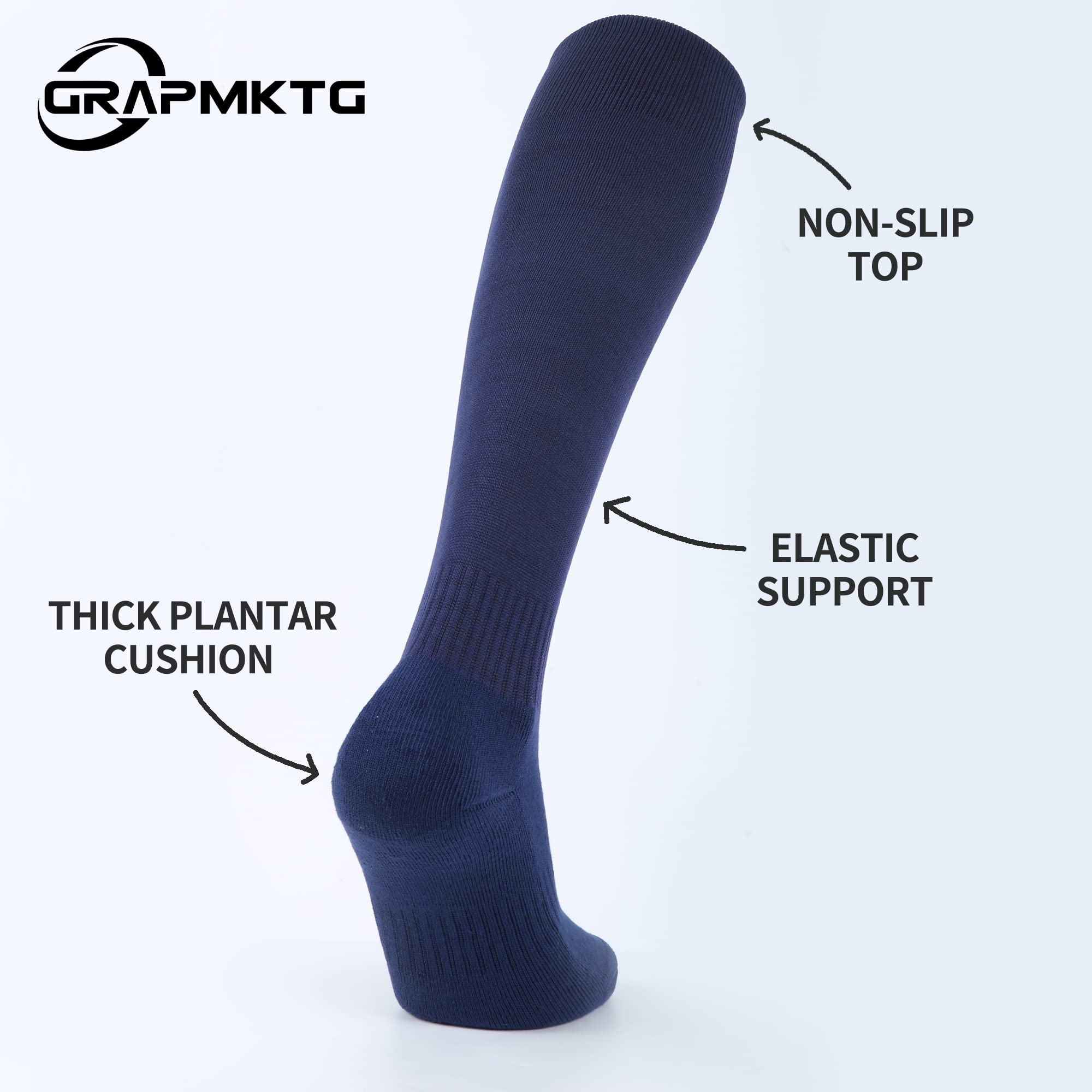 GRAPMKTG 3 Pack Softball Soccer Baseball Socks for Youth Men and Women Football Knee High Socks for Kids Adult Tube Socks for Boys Girls Navy Blue Medium