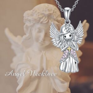 AOBOCO Sterling Silver Guardian Angel Necklace Embellished with Crystals from Austria,hypoallergeni Angel Pendant, Christening Communion Baptism Jewelry-2