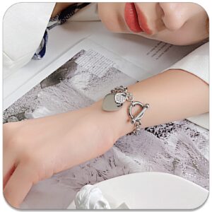 PEAS Fashion Jewelry Bracelet Stainless Steel Heart Link Chain Bracelet(Steel)