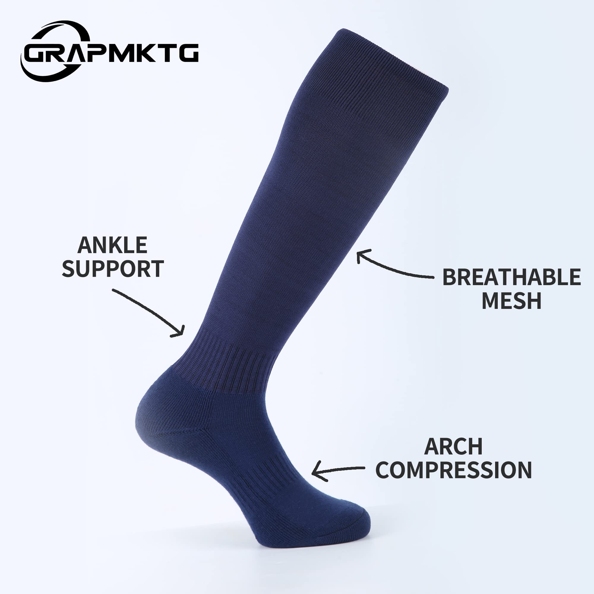 GRAPMKTG 3 Pack Softball Soccer Baseball Socks for Youth Men and Women Football Knee High Socks for Kids Adult Tube Socks for Boys Girls Navy Blue Medium