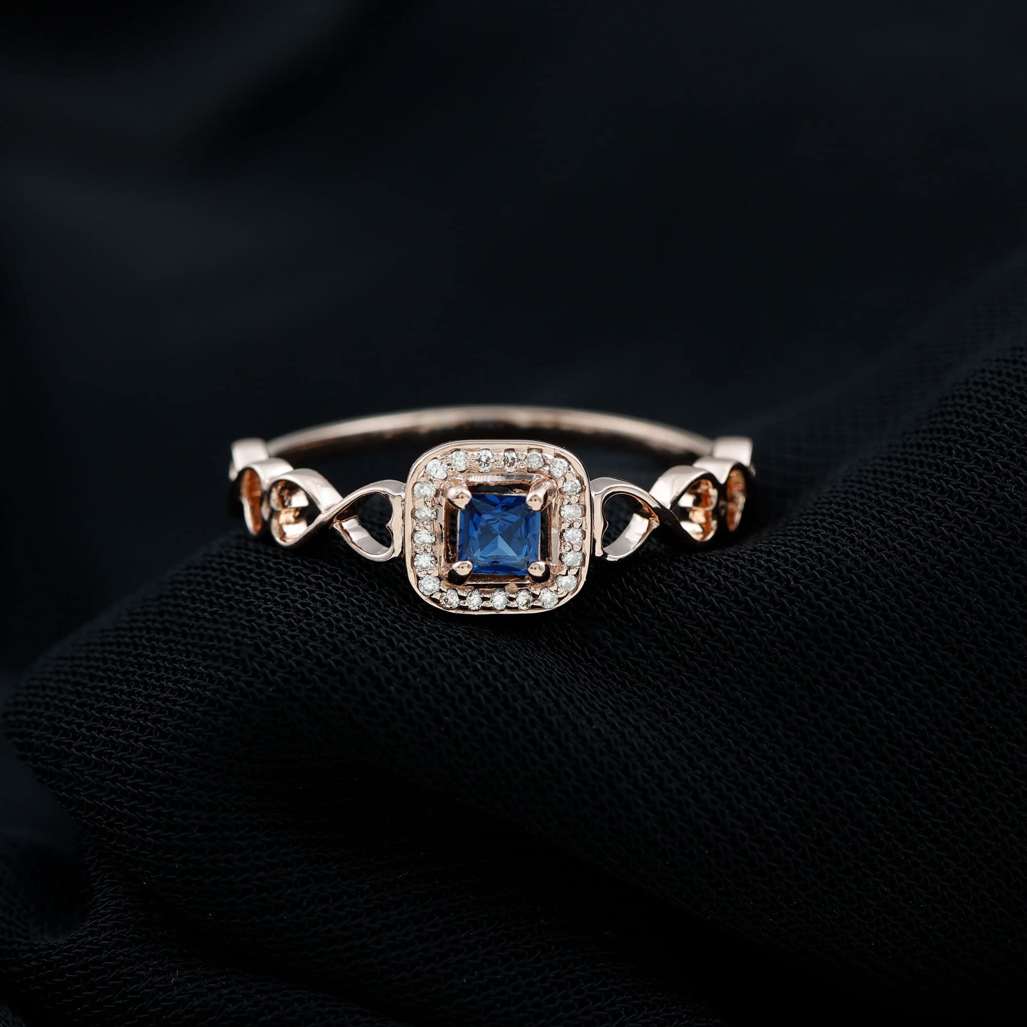 Certified Lab Grown Blue Sapphire Infinity Heart Ring with Diamond | AAAA Quality, 14K Rose Gold, Size:US 6.50