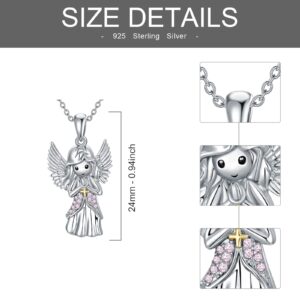 AOBOCO Sterling Silver Guardian Angel Necklace Embellished with Crystals from Austria,hypoallergeni Angel Pendant, Christening Communion Baptism Jewelry-2