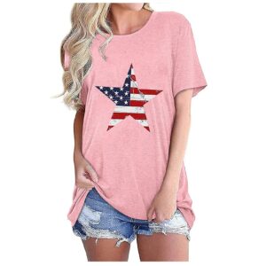 Womens American Flag Tops July 4th Sleeveless/Short Sleeve Tie Dye Print T-Shirt Casual Independence Day Patriotic Tees Pink