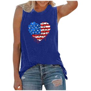 Womens American Flag Tops July 4th Sleeveless/Short Sleeve Tie Dye Print T-Shirt Casual Independence Day Patriotic Tees Blue