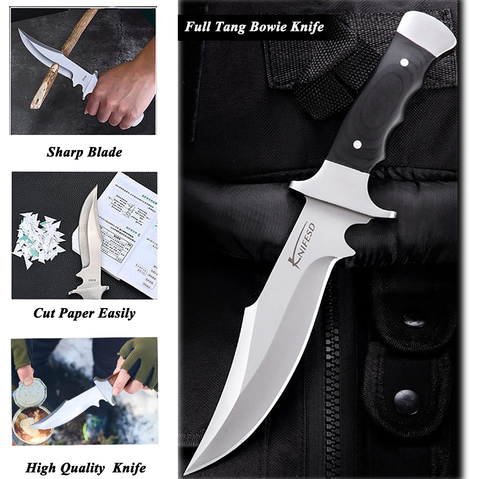 UMF 2 SET Fixed Blade Knives Skinning Knife Fix Blade Deer Hunting Knives with Sheath, Full Tang Sharp Knives for Men, Big Survival Bushcraft Knives for Camping Fishing Hiking Skinn and Outdoor