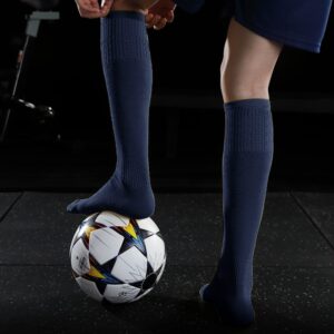 GRAPMKTG 3 Pack Softball Soccer Baseball Socks for Youth Men and Women Football Knee High Socks for Kids Adult Tube Socks for Boys Girls Navy Blue Medium