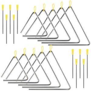 HEIHAK 10 Pack Musical Triangle Steel Set, 4" 5" 6" 7" 8" Hand Percussion Music Percussion Triangle Instrument with Striker for Adults Practice Rhyme Classroom Church Farmhouse