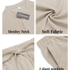 COOFANDY Men's 2 Pieces Linen Set Casual Henley Shirts Short Sleeve Beach Yoga Shorts Summer Pants Outfits