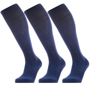 grapmktg 3 pack softball soccer baseball socks for youth men and women football knee high socks for kids adult tube socks for boys girls navy blue medium