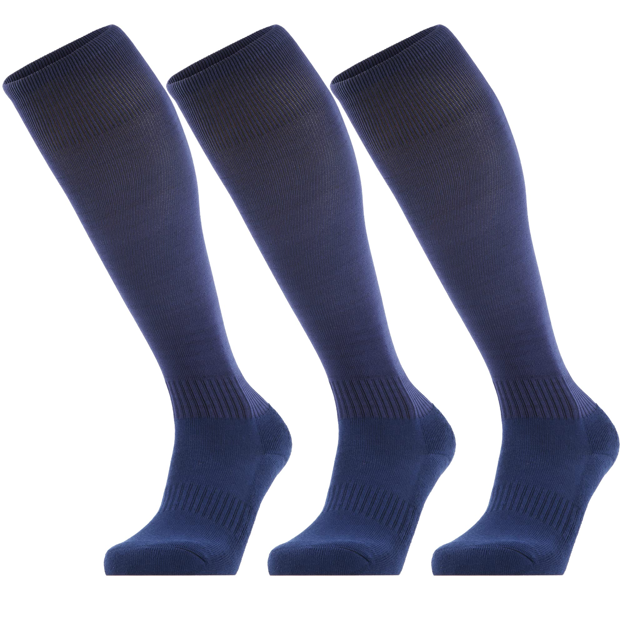 GRAPMKTG 3 Pack Softball Soccer Baseball Socks for Youth Men and Women Football Knee High Socks for Kids Adult Tube Socks for Boys Girls Navy Blue Medium