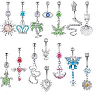 tamhoo 15pcs 14g dangling dangle belly button rings belly rings for women navel rings for women belly piercing