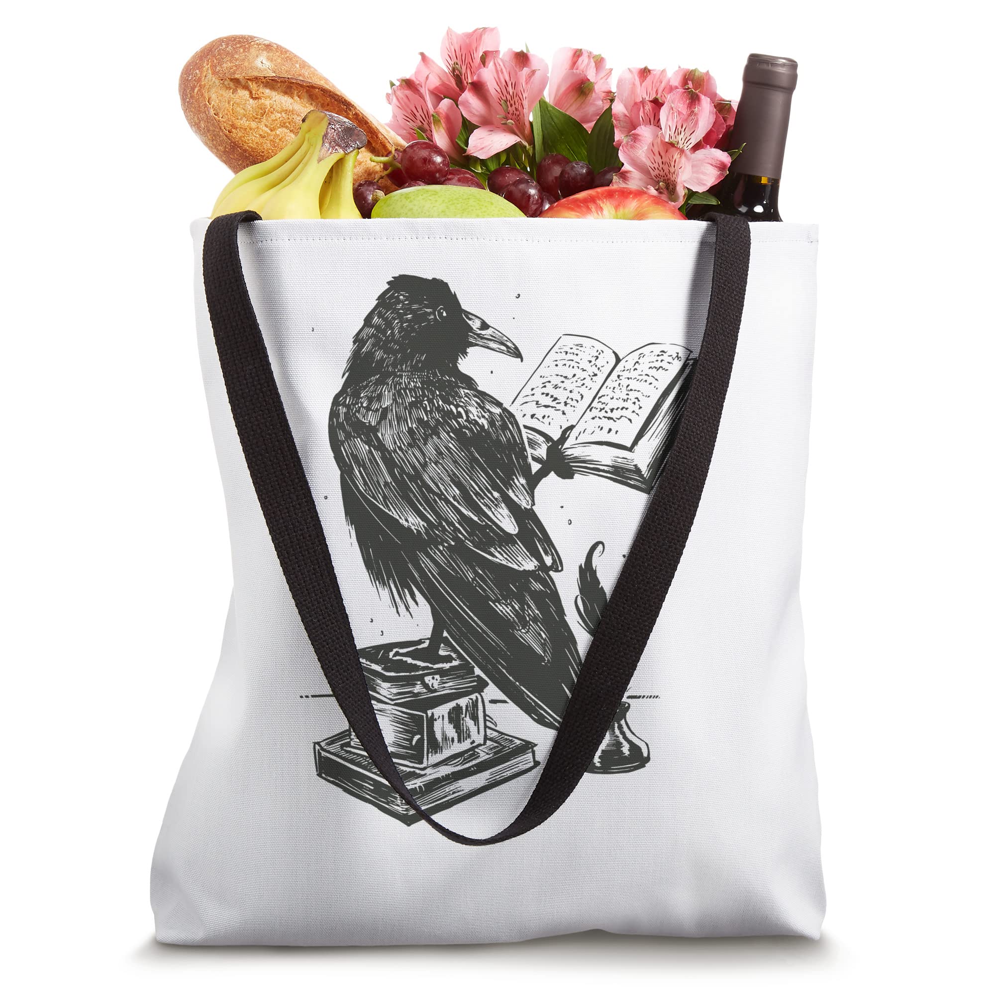 Raven bird reading book Tote Bag