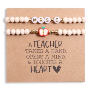 Back to School Teacher Gift Bracelet Personalized Best Teacher Gifts for Women Appreciation Gifts in Bulk Kindergarten Preschool Thank you Present Jewlery Teacher Must Haves (Mrs-C)