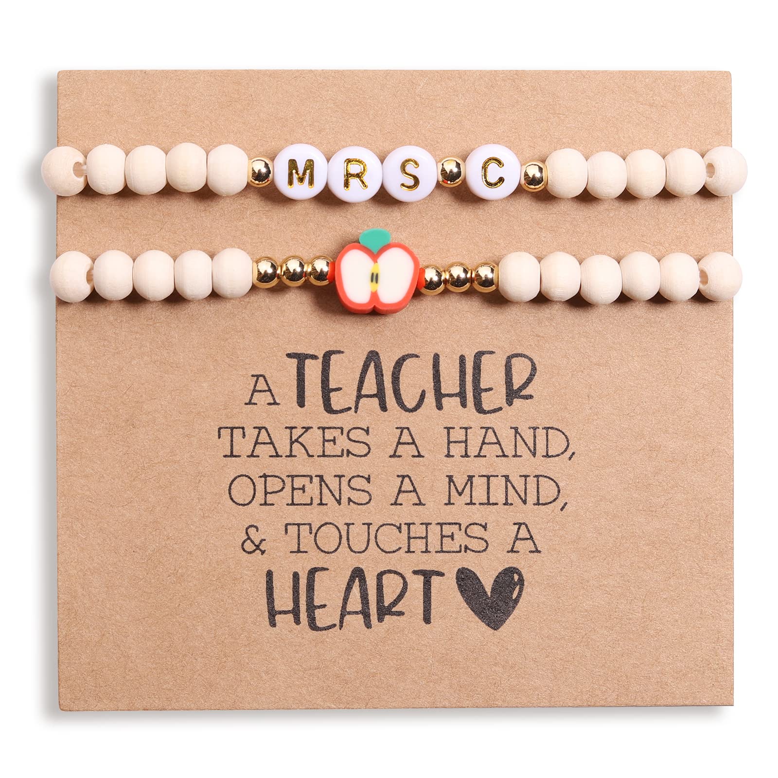 Back to School Teacher Gift Bracelet Personalized Best Teacher Gifts for Women Appreciation Gifts in Bulk Kindergarten Preschool Thank you Present Jewlery Teacher Must Haves (Mrs-C)