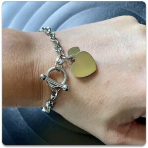 PEAS Fashion Jewelry Bracelet Stainless Steel Heart Link Chain Bracelet(Steel)