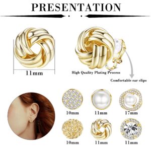 HAIAISO 6 Pairs Clip On Earrings Cubic Zirconia Pearl Knot Twist Clip On Earrings Non Pierced for Women Clip Earrings Set