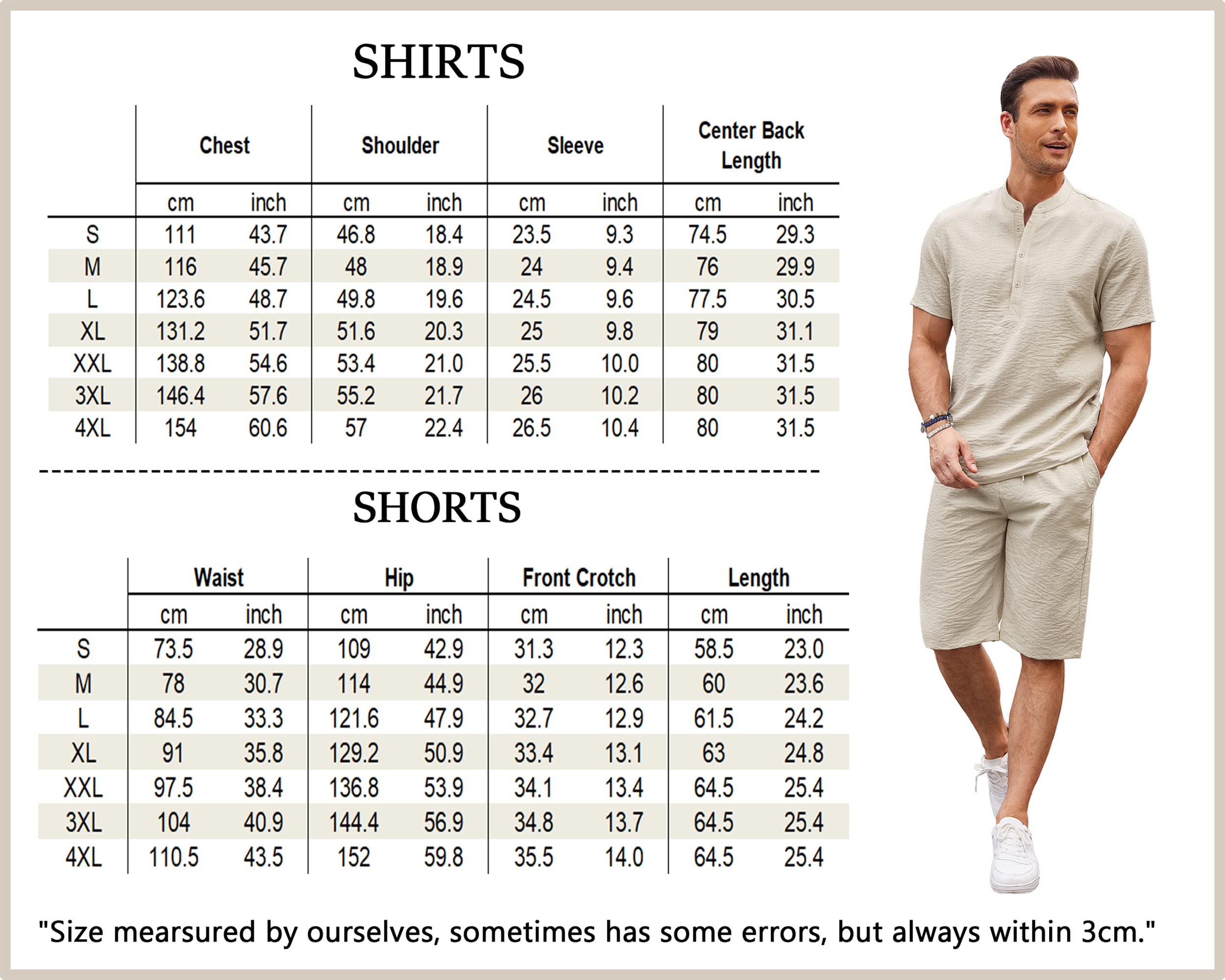 COOFANDY Men's 2 Pieces Linen Set Casual Henley Shirts Short Sleeve Beach Yoga Shorts Summer Pants Outfits