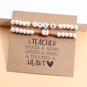 Back to School Teacher Gift Bracelet Personalized Best Teacher Gifts for Women Appreciation Gifts in Bulk Kindergarten Preschool Thank you Present Jewlery Teacher Must Haves (Mrs-C)