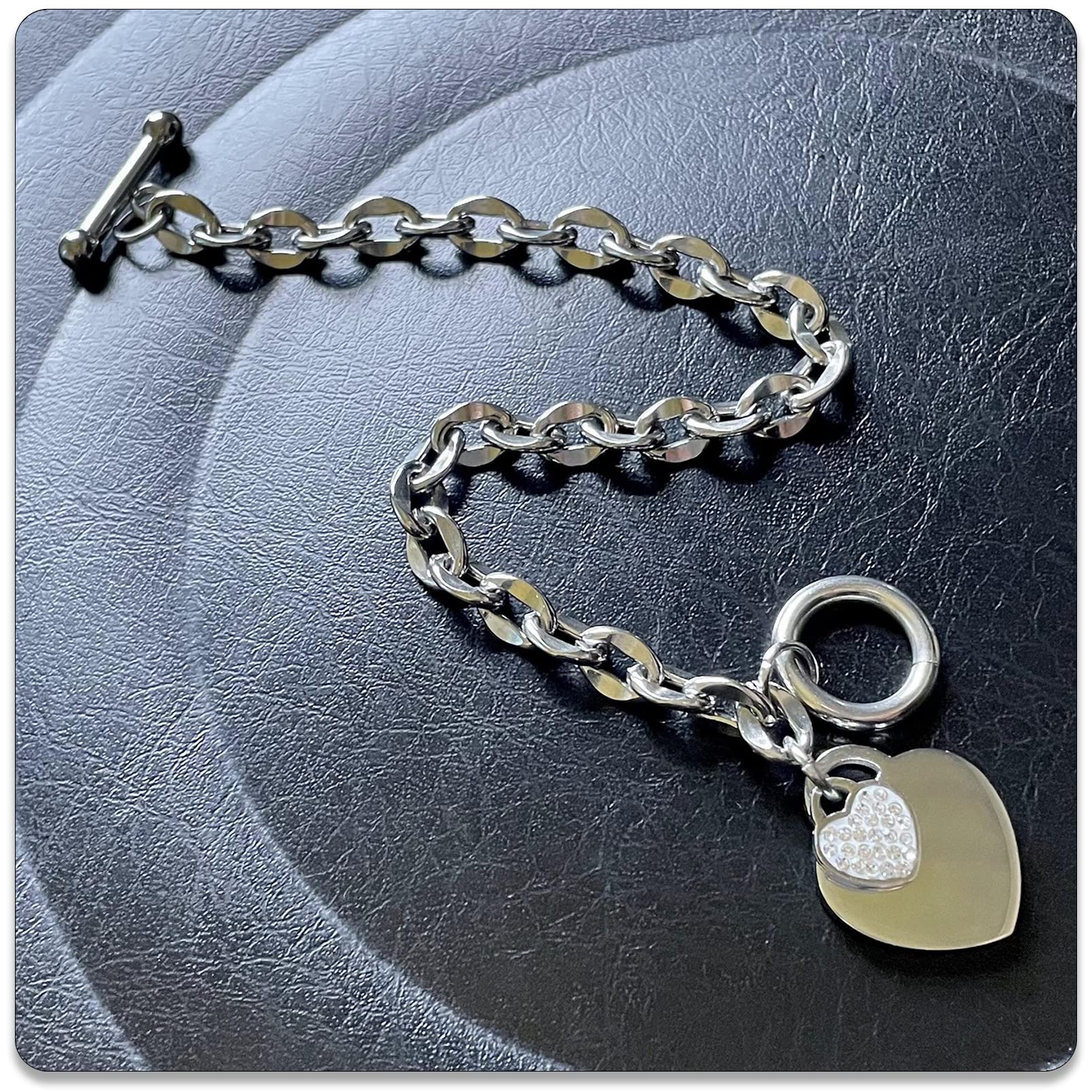 PEAS Fashion Jewelry Bracelet Stainless Steel Heart Link Chain Bracelet(Steel)