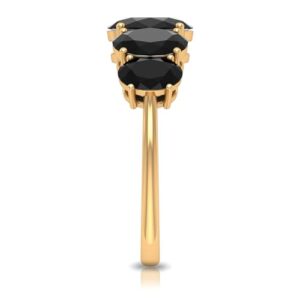 Certified Black Onyx 5 Stone Ring for Women, AAA Quality, Natural Onyx Anniversary Ring - Ready To Gift, 14K Yellow Gold, Size:US 10.00