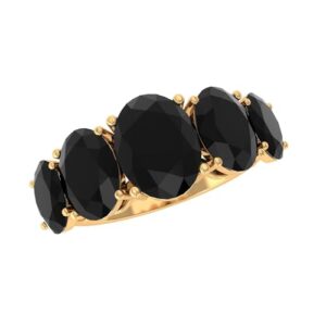 certified black onyx 5 stone ring for women, aaa quality, natural onyx anniversary ring - ready to gift, 14k yellow gold, size:us 10.00