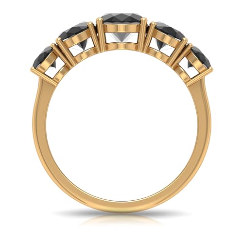 Certified Black Onyx 5 Stone Ring for Women, AAA Quality, Natural Onyx Anniversary Ring - Ready To Gift, 14K Yellow Gold, Size:US 10.00