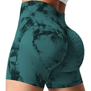 VOYJOY High Waist Seamless Shorts Scrunch Butt Yoga Shorts Contour Gym Shorts Blue Green M