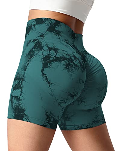 VOYJOY High Waist Seamless Shorts Scrunch Butt Yoga Shorts Contour Gym Shorts Blue Green M