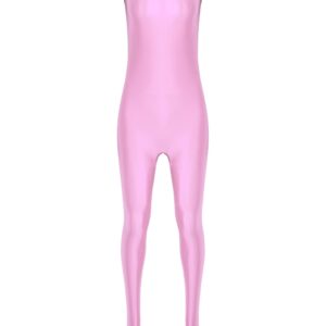 Manyakai Women Glossy Athletic Sleeveless Tank Full Body Leotard Gymnastics Bodysuit Workout Yoga Costume Pink Medium