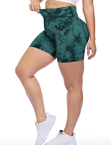 VOYJOY High Waist Seamless Shorts Scrunch Butt Yoga Shorts Contour Gym Shorts Blue Green M