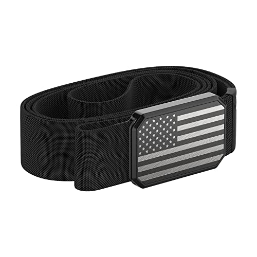 Groove Life Hero Groove Belt Flag Black/Black - Men's Stretch Nylon Belt with Magnetic Aluminum Buckle, Lifetime Coverage - Large (37-40")